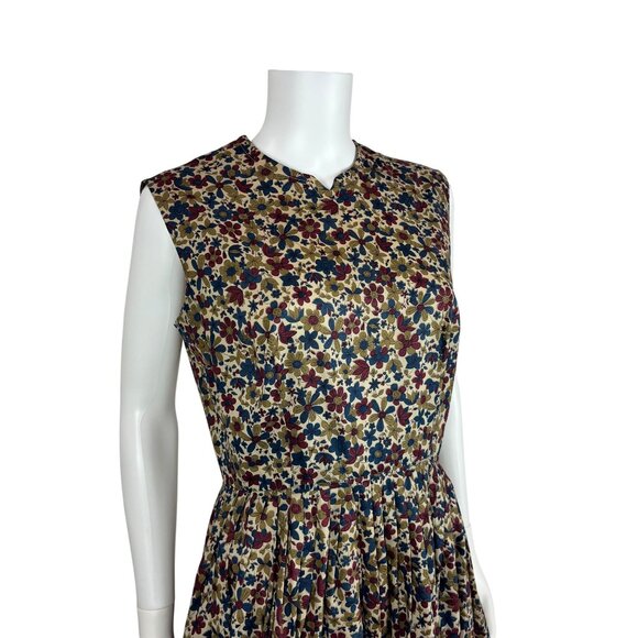 Vintage 60s Floral Dress Womens Medium Dark Groovy Print Sleeveless Fit & Flare - Picture 6 of 12